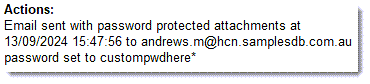 Example email progress note with custom password